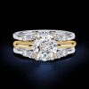 Cushion Cut Sterling Silver Engagement Ring Set with Enhancer Guards - 3.60 CT. TW.