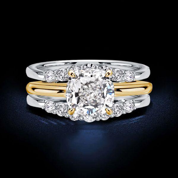 Cushion Cut Sterling Silver Engagement Ring Set with Enhancer Guards - 3.60 CT. TW.