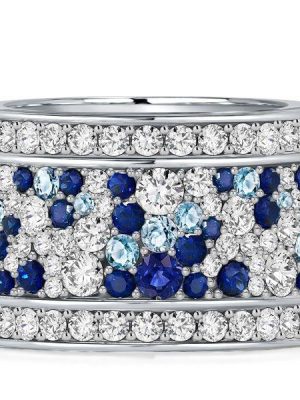 Blue Multi-Row Eternity Wedding Band - 925 Sterling Silver Ring for Women