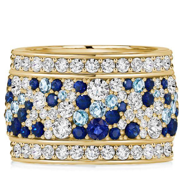 Blue Multi-Row Eternity Wedding Band - 925 Sterling Silver Ring for Women