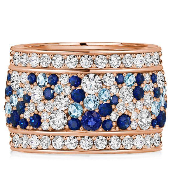 Blue Multi-Row Eternity Wedding Band - 925 Sterling Silver Ring for Women