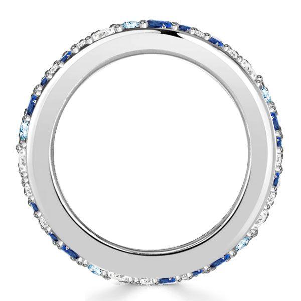 Blue Multi-Row Eternity Wedding Band - 925 Sterling Silver Ring for Women