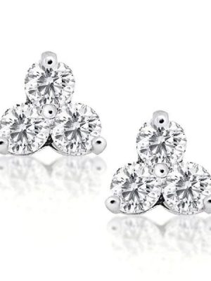 Sterling Silver Three Stone Round Cut Stud Earrings