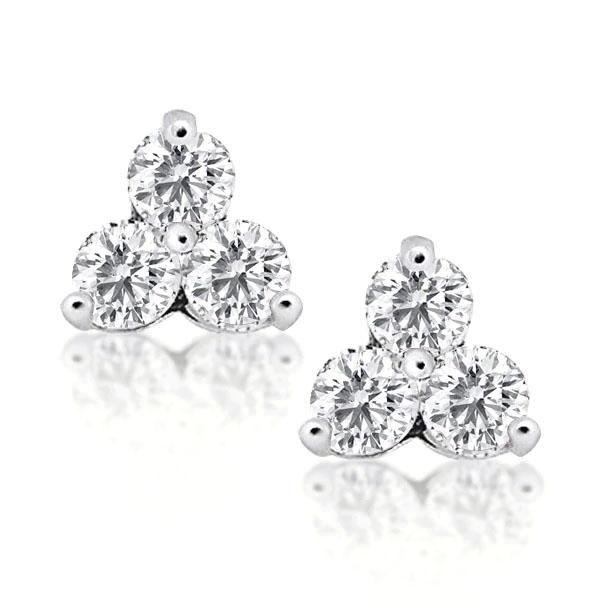 Sterling Silver Three Stone Round Cut Stud Earrings