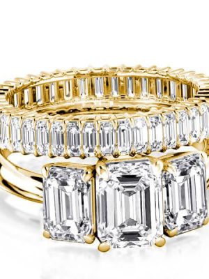 Emerald 3 Stone Bridal Set - 18K Gold Plated Sterling Silver