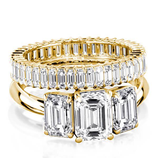 Emerald 3 Stone Bridal Set - 18K Gold Plated Sterling Silver