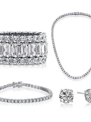 Sterling Silver Jewelry Set with Round and Baguette Cut Stones