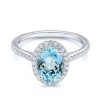 Halo Oval Aquamarine Engagement Ring Set - Sterling Silver