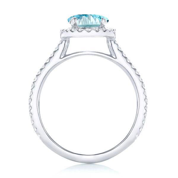 Halo Oval Aquamarine Engagement Ring Set - Sterling Silver
