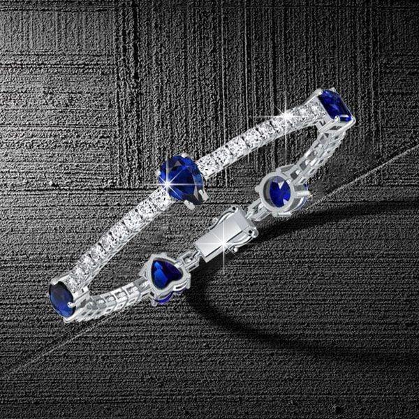 Blue and White Multi-Cut Sapphire Tennis Bracelet in Rhodium-Plated Sterling Silver