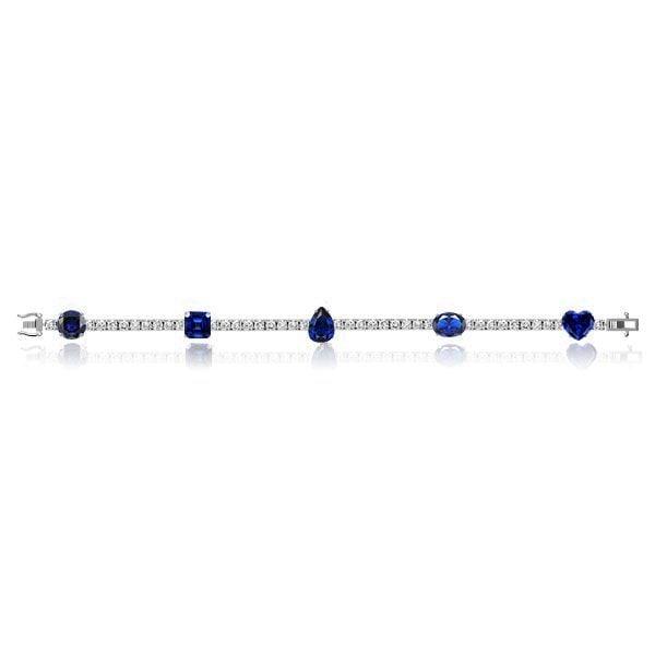 Blue and White Multi-Cut Sapphire Tennis Bracelet in Rhodium-Plated Sterling Silver