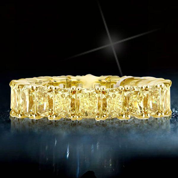 Golden Radiant Eternity Wedding Band - 18K Gold Plated Sterling Silver, 4.00 CT. TW.