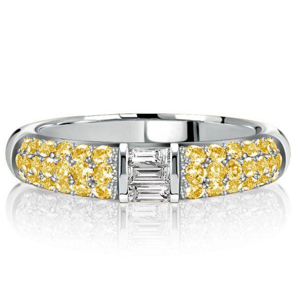 Baguette Yellow Topaz Half Eternity Wedding Band in Sterling Silver