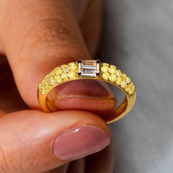 Baguette Yellow Topaz Half Eternity Wedding Band in Sterling Silver