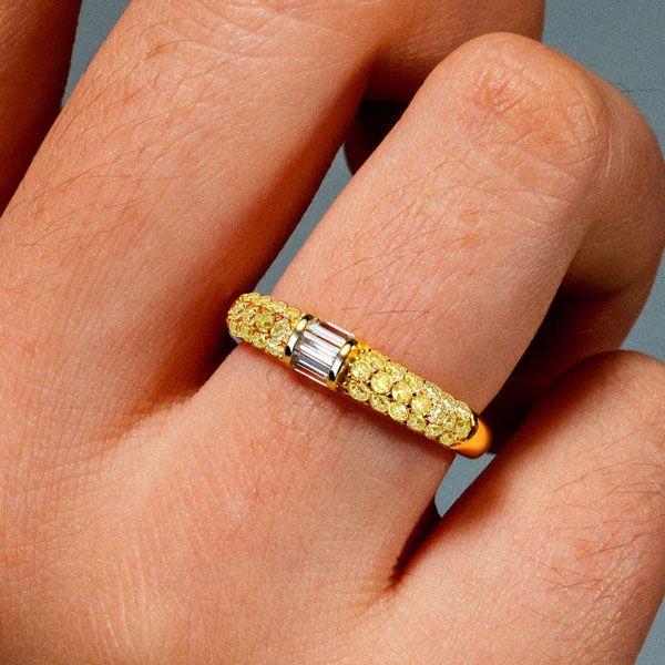 Baguette Yellow Topaz Half Eternity Wedding Band in Sterling Silver
