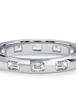 1.20 CT Emerald Cut Eternity Band Ring for Women in Rhodium Plated Sterling Silver