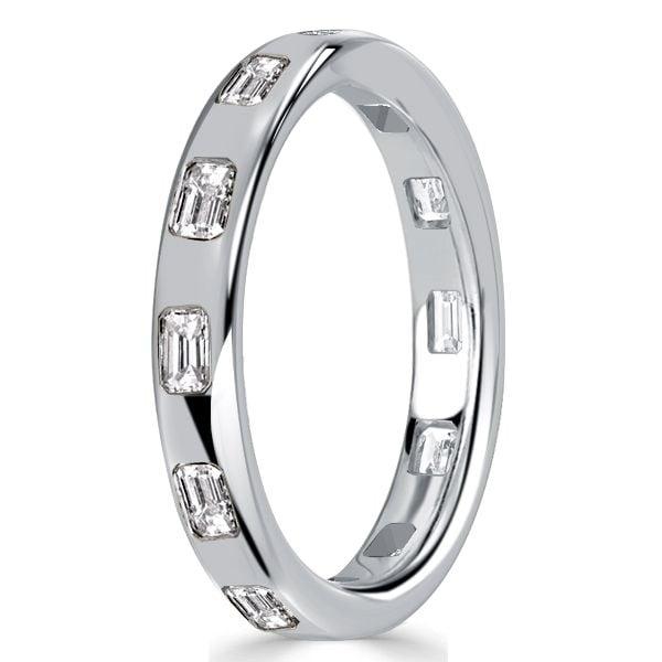 1.20 CT Emerald Cut Eternity Band Ring for Women in Rhodium Plated Sterling Silver