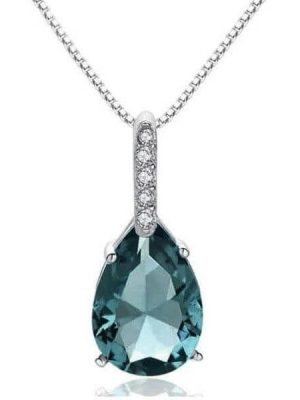 Pear Aquamarine Pendant Necklace - 925 Sterling Silver, 4.00 CT