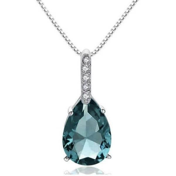 Pear Aquamarine Pendant Necklace - 925 Sterling Silver, 4.00 CT