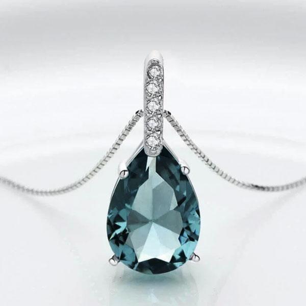 Pear Aquamarine Pendant Necklace - 925 Sterling Silver, 4.00 CT