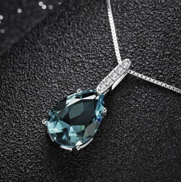 Pear Aquamarine Pendant Necklace - 925 Sterling Silver, 4.00 CT