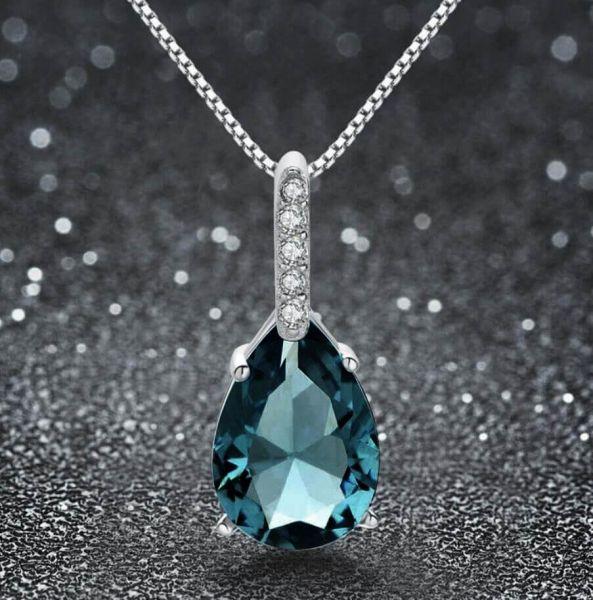 Pear Aquamarine Pendant Necklace - 925 Sterling Silver, 4.00 CT