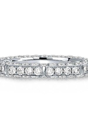 Triple Row Pave Wedding Band Ring for Women, 2.25 CT. TW., 925 Sterling Silver