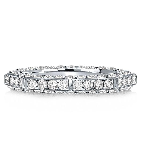 Triple Row Pave Wedding Band Ring for Women, 2.25 CT. TW., 925 Sterling Silver