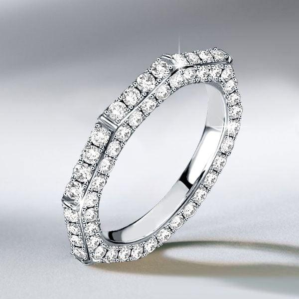 Triple Row Pave Wedding Band Ring for Women, 2.25 CT. TW., 925 Sterling Silver