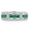 Emerald & Milgrain Art Deco Eternity Wedding Band - Sterling Silver