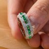 Emerald & Milgrain Art Deco Eternity Wedding Band - Sterling Silver