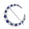 Sterling Silver Blue Sapphire Crescent Moon Brooch for Women, 3.44 CT. TW