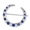 Sterling Silver Blue Sapphire Crescent Moon Brooch for Women, 3.44 CT. TW
