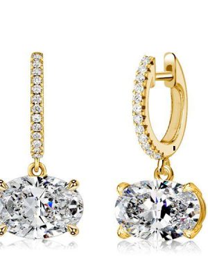 Oval Cut Solitaire Hoop Earrings for Women - Sterling Silver, White Stone