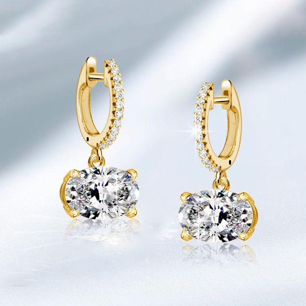 Oval Cut Solitaire Hoop Earrings for Women - Sterling Silver, White Stone