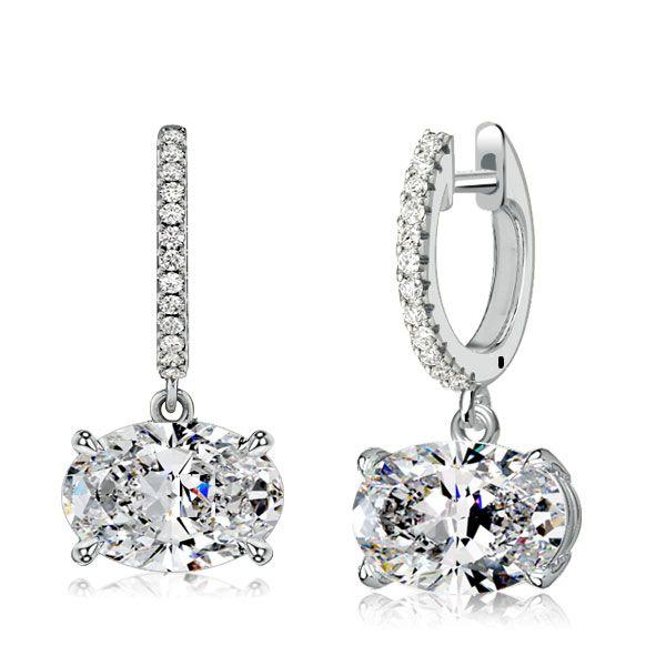Oval Cut Solitaire Hoop Earrings for Women - Sterling Silver, White Stone