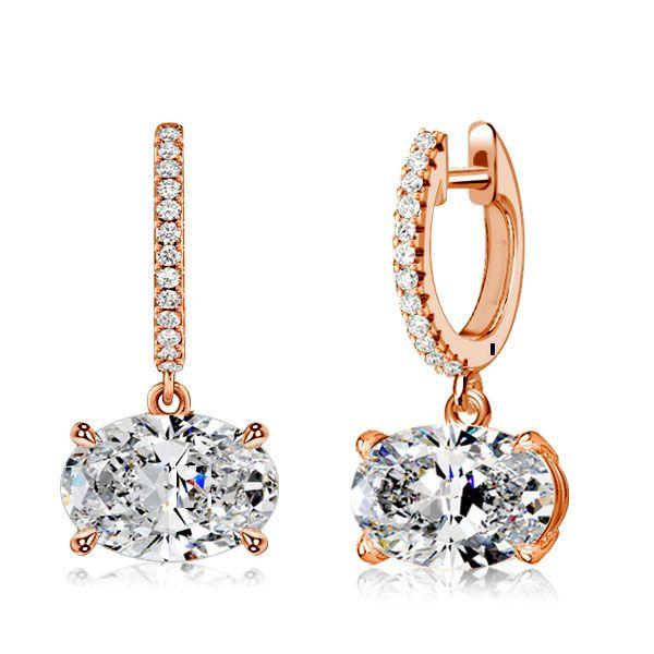 Oval Cut Solitaire Hoop Earrings for Women - Sterling Silver, White Stone