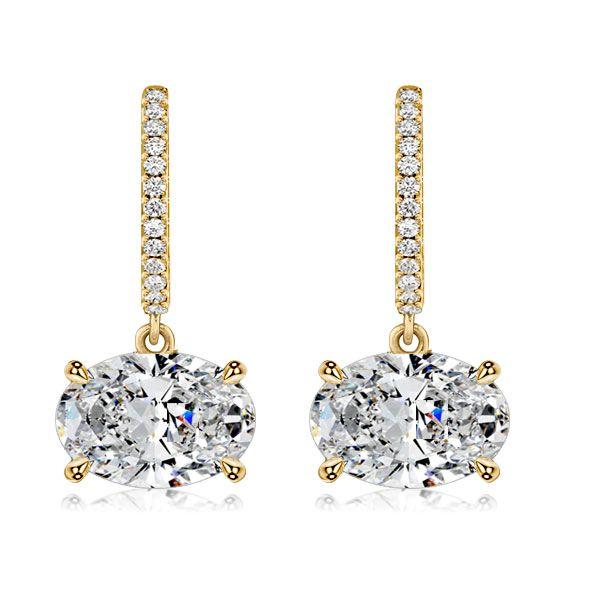 Oval Cut Solitaire Hoop Earrings for Women - Sterling Silver, White Stone