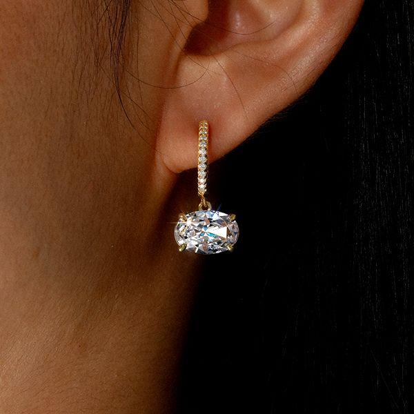 Oval Cut Solitaire Hoop Earrings for Women - Sterling Silver, White Stone