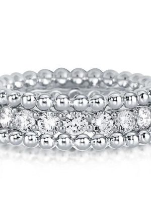 1.84 CT. TW Round Cut Triple Row Eternity Wedding Band in Rhodium Plated 925 Sterling Silver