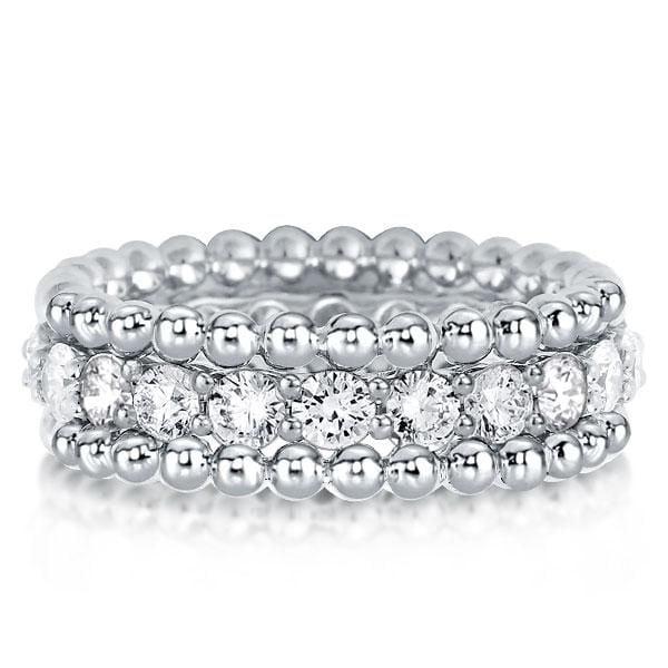1.84 CT. TW Round Cut Triple Row Eternity Wedding Band in Rhodium Plated 925 Sterling Silver