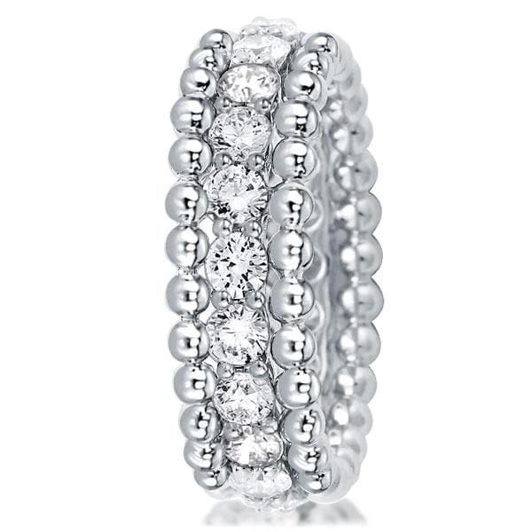 1.84 CT. TW Round Cut Triple Row Eternity Wedding Band in Rhodium Plated 925 Sterling Silver