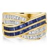 Criss-Cross Anniversary Ring - Blue & White CZ in 18K Gold Plated Sterling Silver