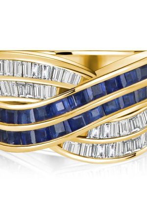Criss-Cross Anniversary Ring - Blue & White CZ in 18K Gold Plated Sterling Silver