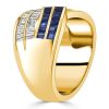 Criss-Cross Anniversary Ring - Blue & White CZ in 18K Gold Plated Sterling Silver