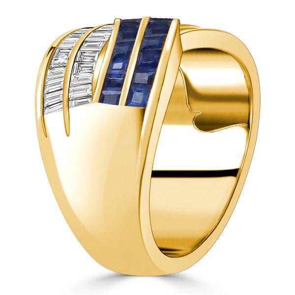 Criss-Cross Anniversary Ring - Blue & White CZ in 18K Gold Plated Sterling Silver