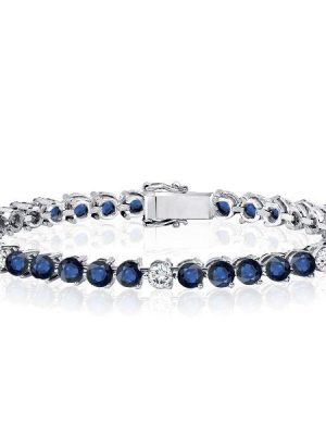Sterling Silver Blue Round Cut Cubic Zirconia Tennis Bracelet for Women