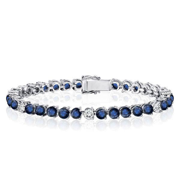 Sterling Silver Blue Round Cut Cubic Zirconia Tennis Bracelet for Women