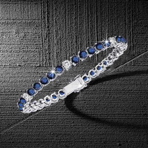 Sterling Silver Blue Round Cut Cubic Zirconia Tennis Bracelet for Women