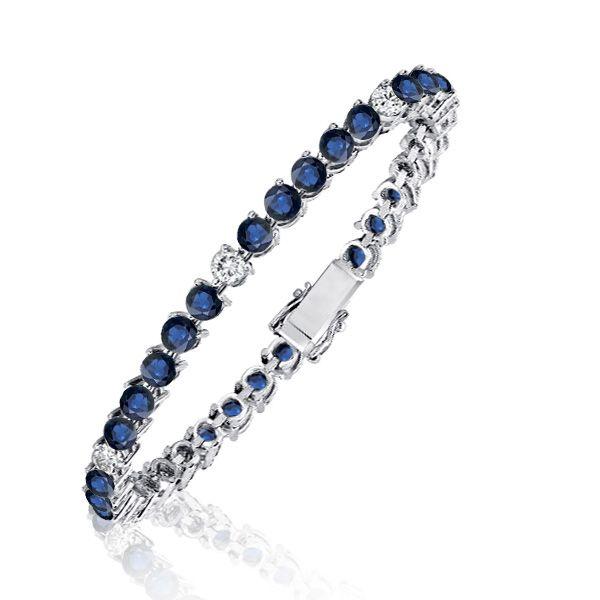 Sterling Silver Blue Round Cut Cubic Zirconia Tennis Bracelet for Women